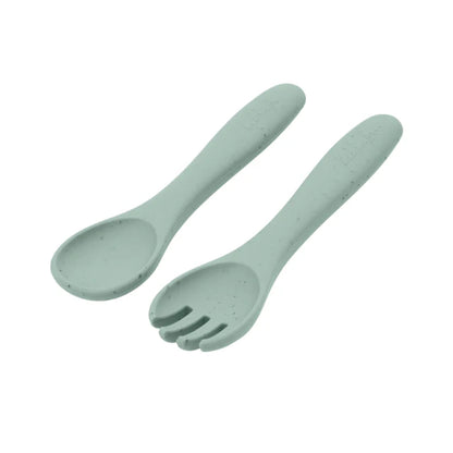 Cuchara y Tenedor Platinum Silicon | Menta - Kikkaboo