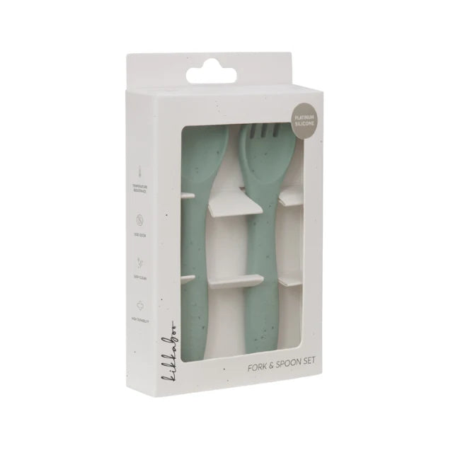 Cuchara y Tenedor Platinum Silicon | Menta - Kikkaboo