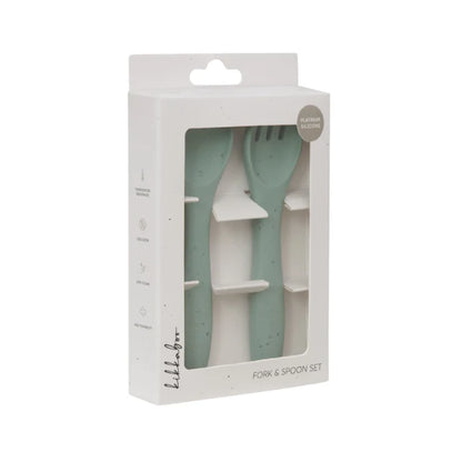 Cuchara y Tenedor Platinum Silicon | Menta - Kikkaboo