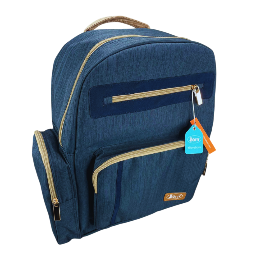 Pañalera mochila color azul con beige