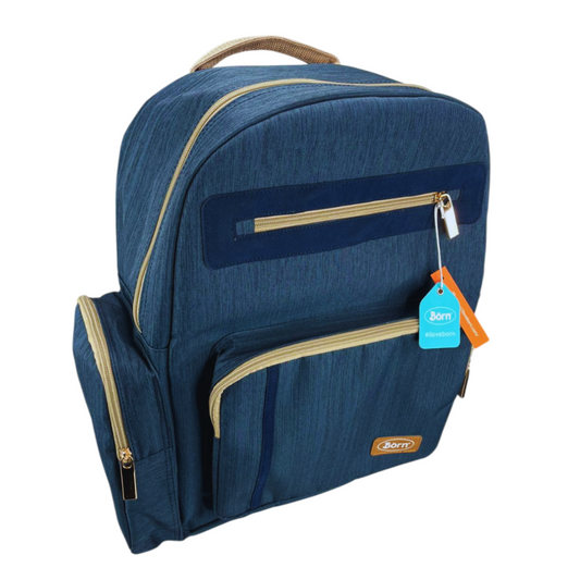 Pañalera mochila color azul con beige