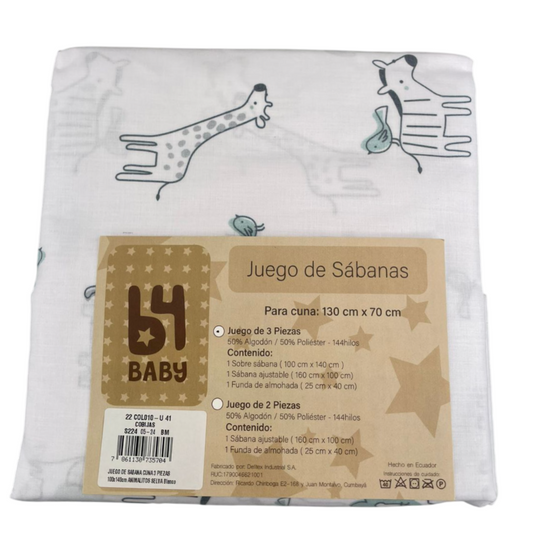 Juego De Sábanas Tres Piezas | Animalitos Selva B4 Baby