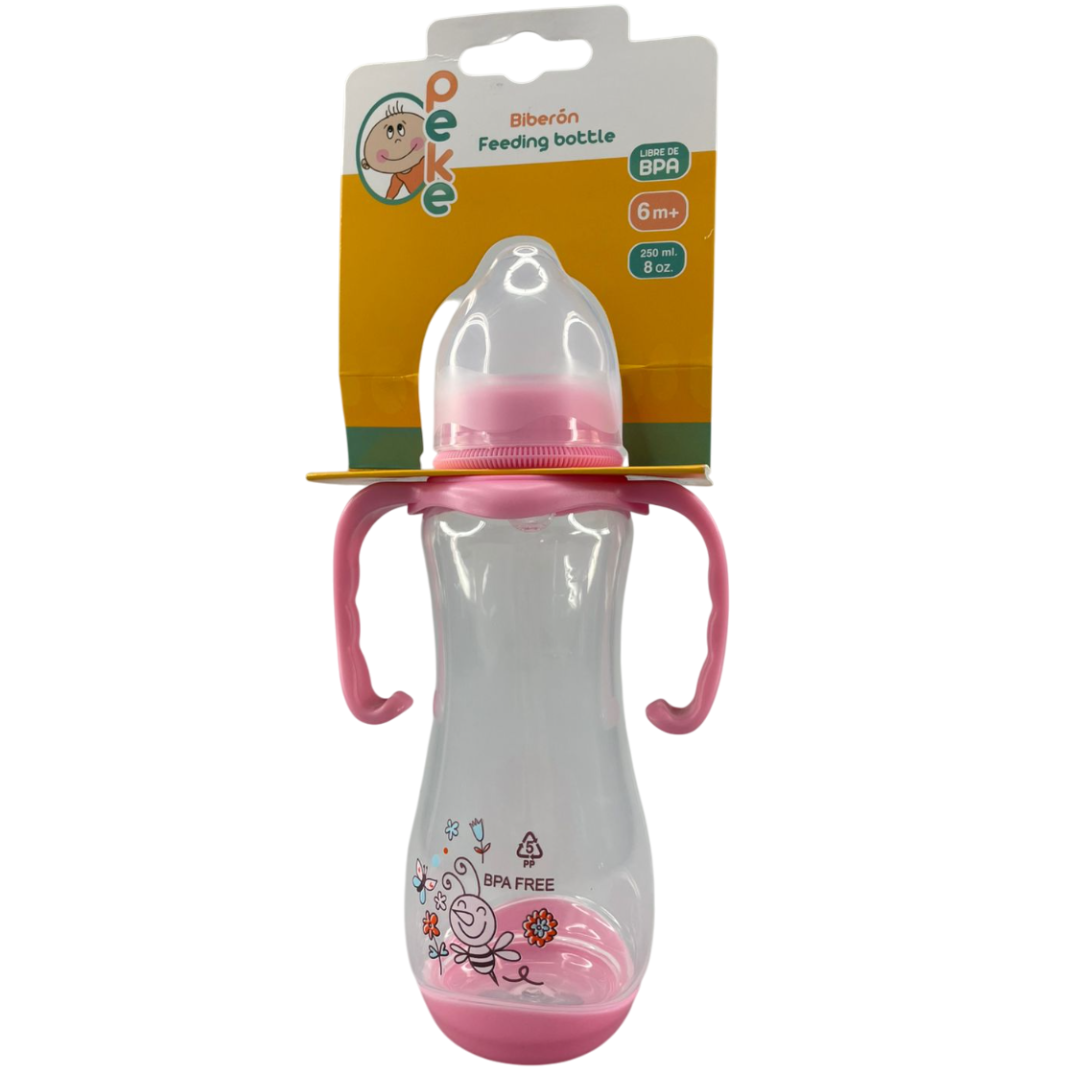 Biberón ergonómico con agarradera Peke 8 onzas