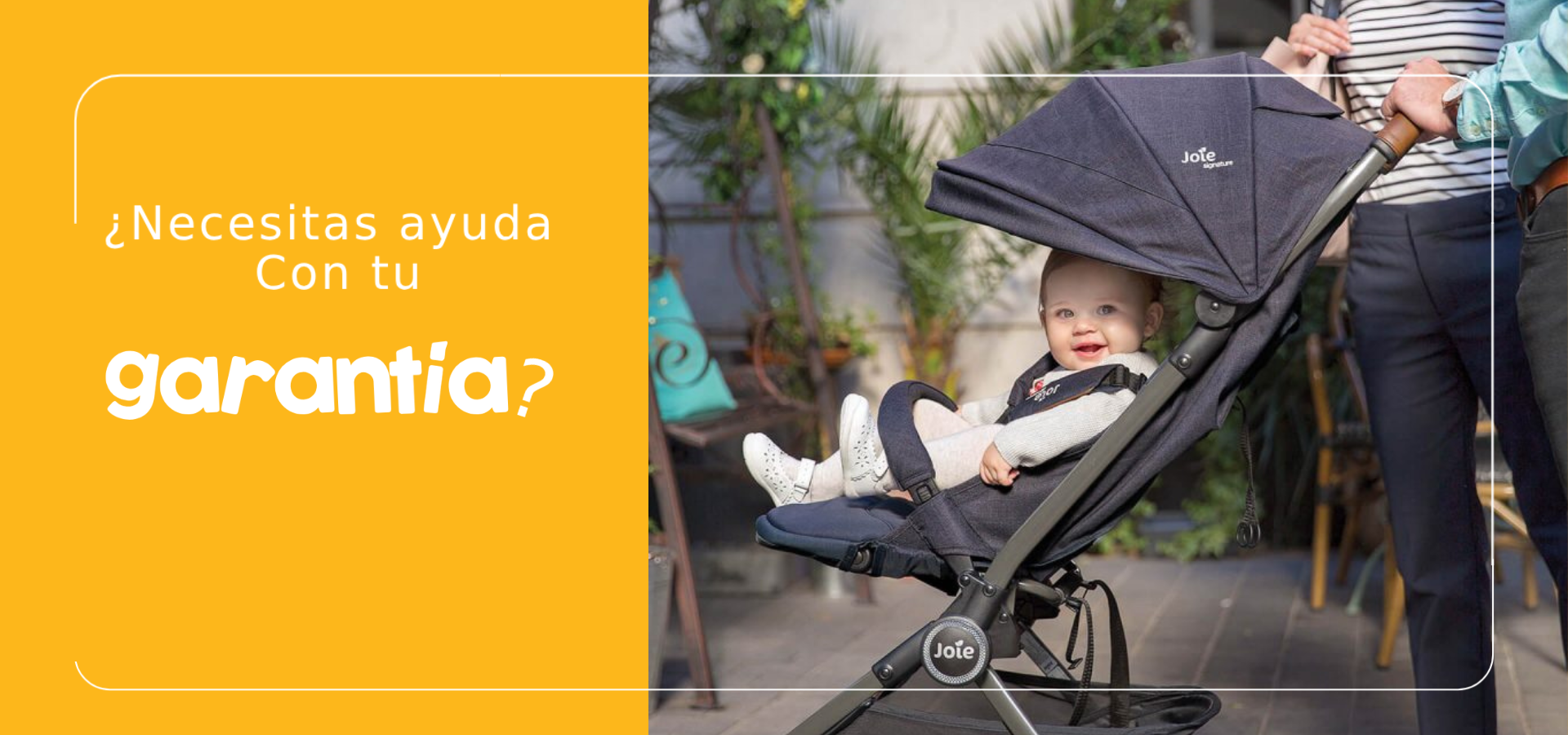 Bebe en coche, texto Necesitas ayuda con tu garantía?