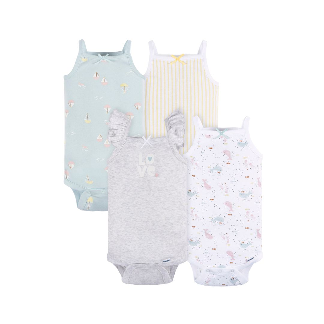 Paquete de 4 bodys Onesies® nena sin mangas