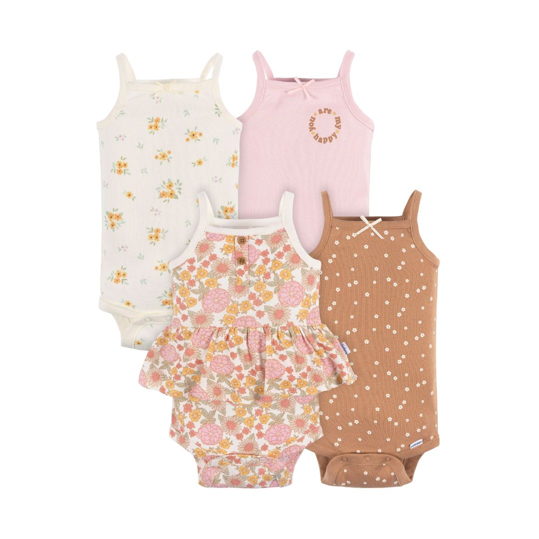 Paquete de 4 bodys Onesies® nena sin mangas