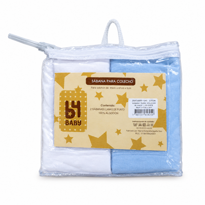 2 Sabana Para Colecho 85X47X5 I|  Blanco Y Celeste B4Baby