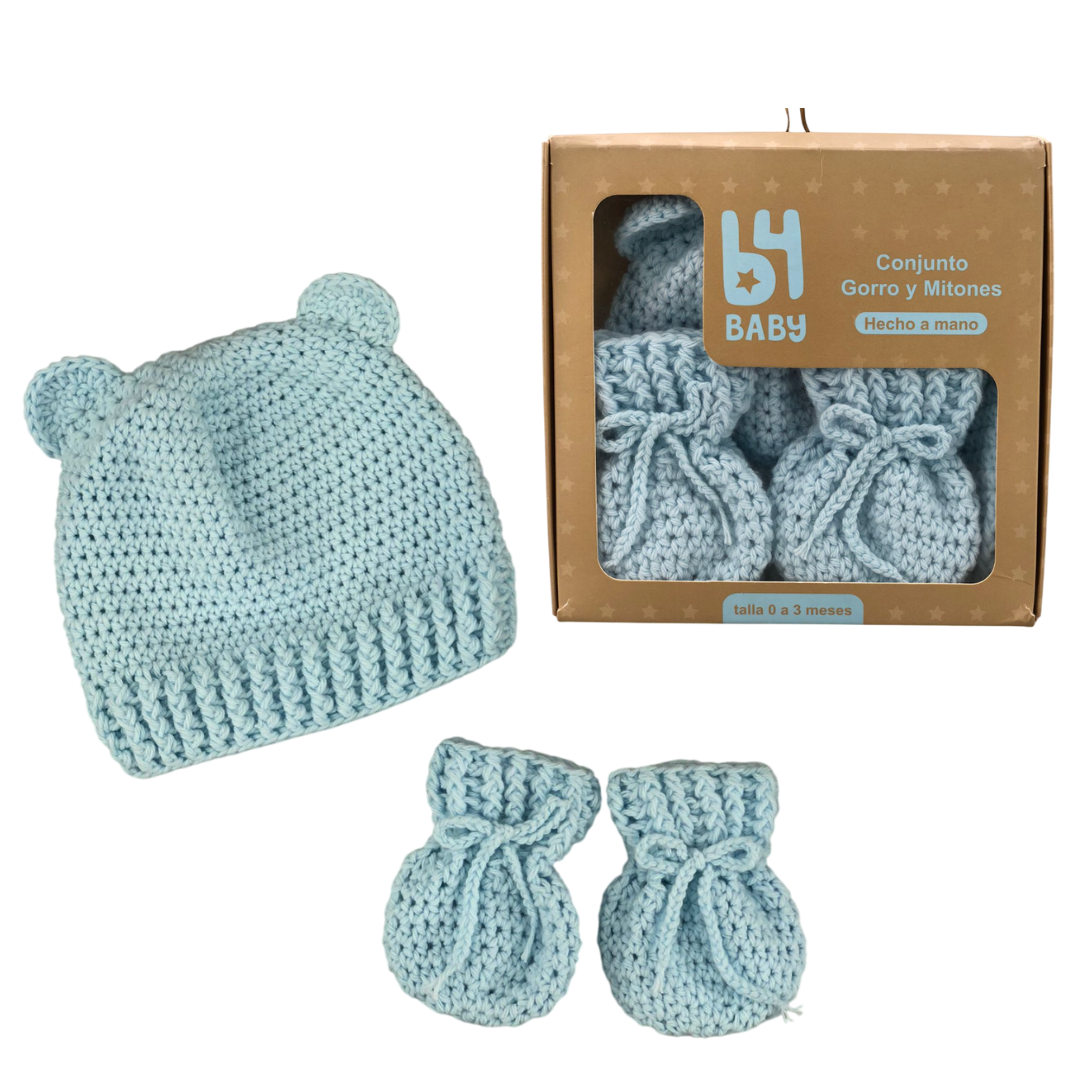 Conjunto de gorro y mitones tejidos