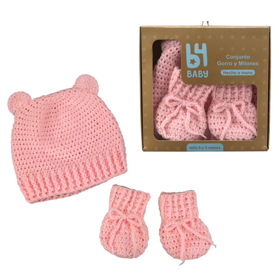 Conjunto de gorro y mitones tejidos