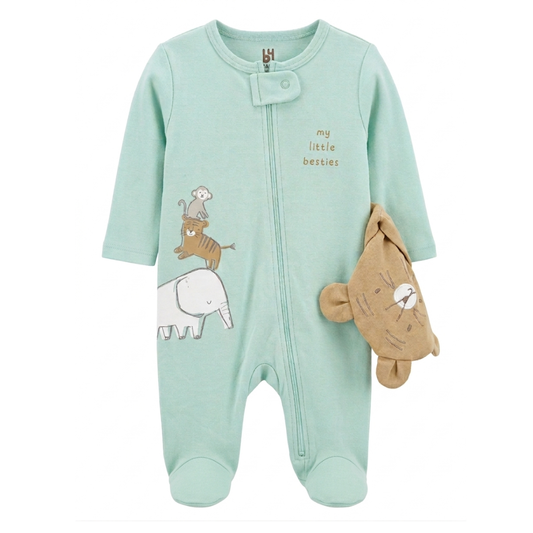 Set de Pijama y gorro de algodón| 3 a 6 meses