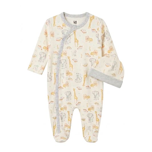Set de Pijama y gorro de algodón| 6 a 9 meses