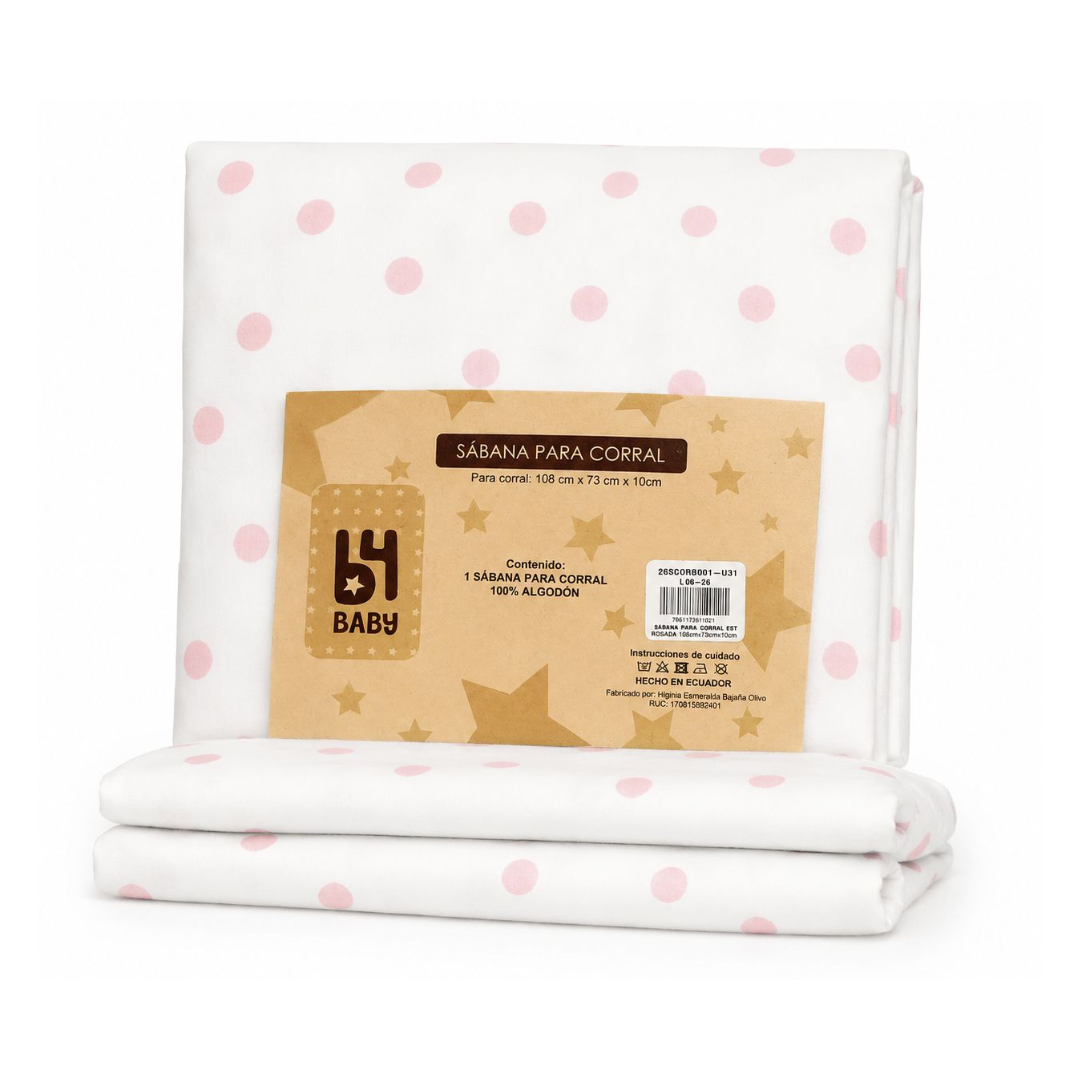 Sabana para corral 108x73x10 | puntos rosa