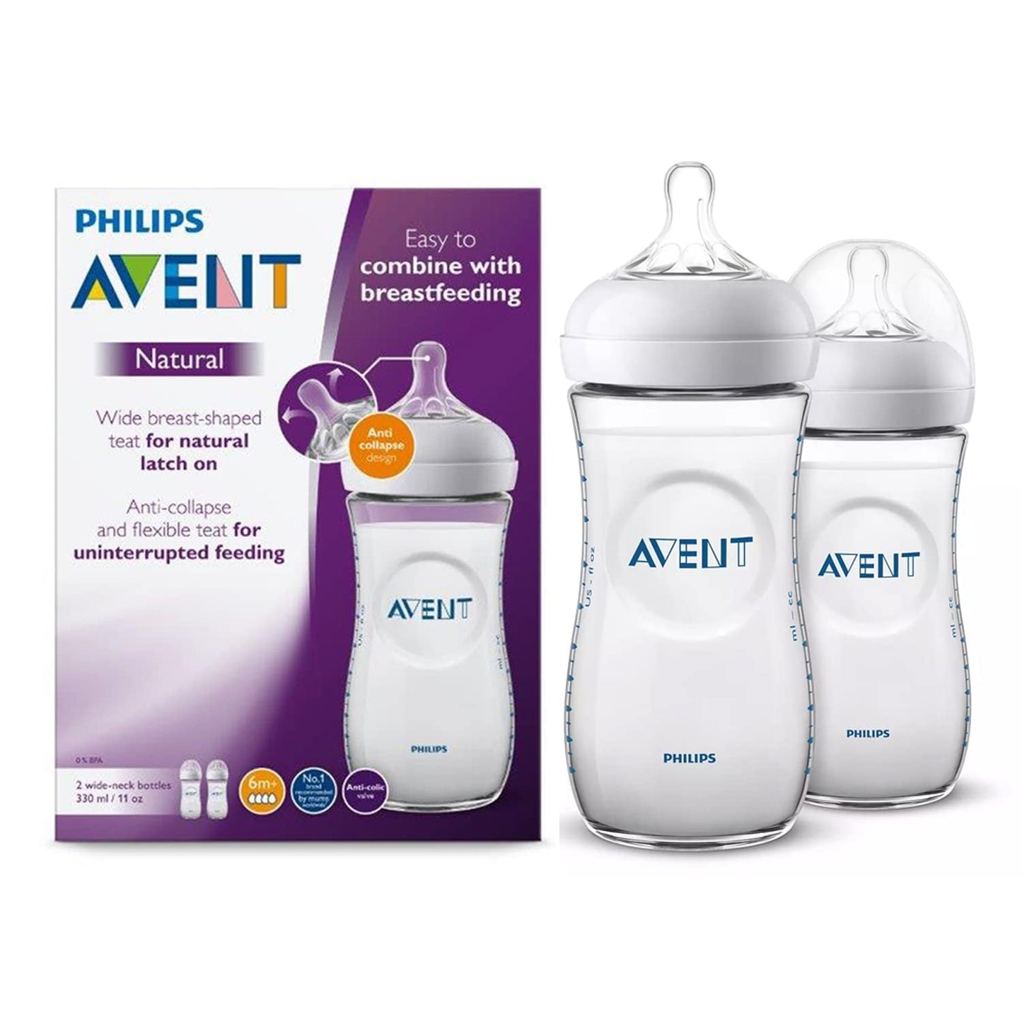 Biberon Nat. 330 Ml Twin Pack Transp. Avent